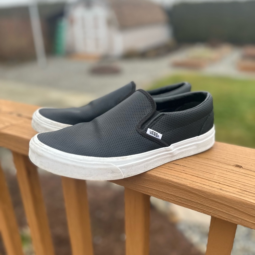 Vans Men's Black and White Slip-On Sneakers